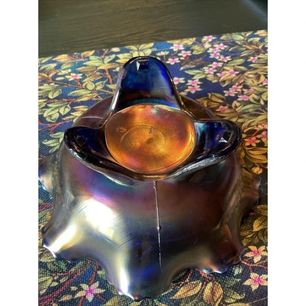 VTG‎ Fenton Blue Carnival Glass Ruffled 7.5